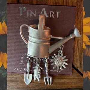 Watering can gardening charm brooch
